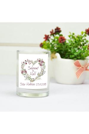 Kutulu Mum Nikah Şekeri - Kalp Şeklinde Çiçekli