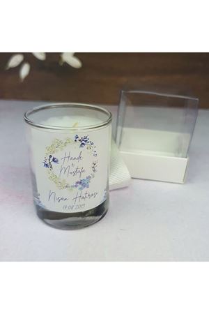 Kutulu Mum Hediyelik - Mavi Beyaz Çiçek Konsept