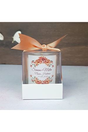 Kutulu Mum Nikah Şekeri - Turuncu Çiçek Konsept