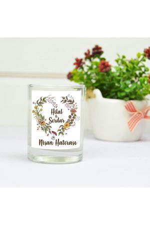 Kutulu Mum Nikah Şekeri - Kalp Şekil Çiçekli