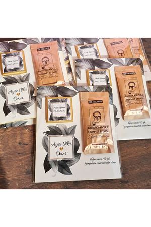 Türk Kahveli Çikolatalı Nikah Şekeri Yapraklı Tasarım