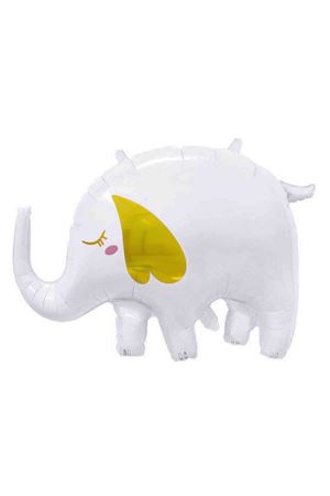 Beyaz Fil Folyo Balon Gold Detaylı Fil Balon 60x84cm