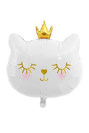 Beyaz Kedi Gold Taçlı Folyo Balon 60 cm