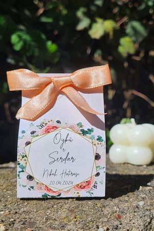 Kartlı Kurdeleli Bubble Mum Nikah Şekeri Söz Nişan Hediyelik 10 Adet