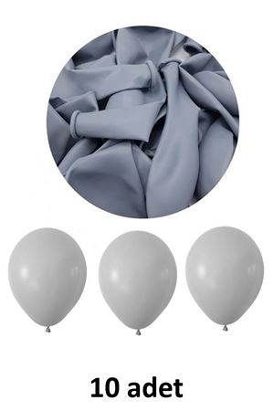 Gri Balon 12" - 30 cm Lateks Gri Renk Balon 10'lu Paket