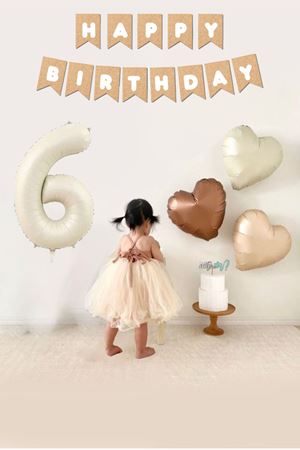 Retro Krem 6 Yaş Balonlu Happy Birthday Kraft Bannerlı 3 Retro Kalp Balonlu Balon Seti