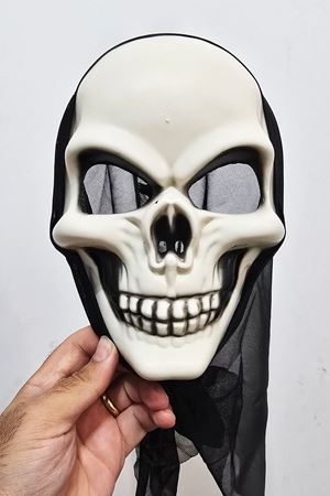 Tüllü Kuru Kafa Halloween Maske Arkası Tüllü Cadılar Bayramı Maskesi