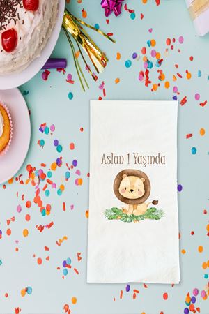 Aslan Temalı Baskılı Peçete Doğum Günü Peçetesi İsimli 20 Adet