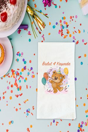 Doğum Günü Ayıcık Temalı Baskılı Peçete İsimli Doğum Günü Peçetesi 20 Adet