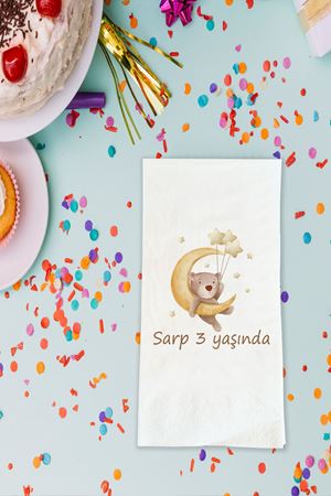 Ayda Sallanan Ayıcık Temalı Baskılı Peçete İsimli Doğum Günü Peçetesi 20 Adet