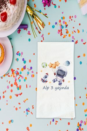 Astronot Uzay Temalı Baskılı Peçete İsimli Doğum Günü Peçetesi 20 Adet