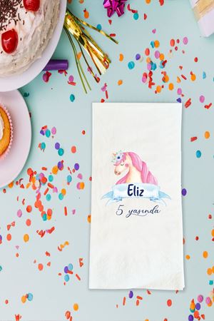 Unicorn Temalı Baskılı Peçete İsimli Doğum Günü Peçetesi 20 Adet
