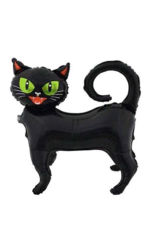 Ayaklı Kara Kedi Folyo Balon Halloween Balonu Siyah Kedi Cadılar Bayramı Balonu