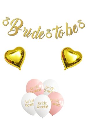 Gold Kaligrafi Banner Bride To Be Kalp Balonlu Bride Parti Balon Süsleme Seti