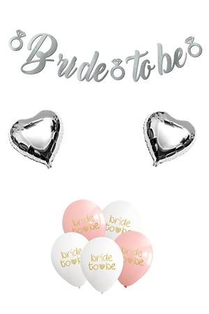 Gümüş Kaligrafi Banner Bride To Be Kalp Balonlu Bride Parti Balon Süsleme Seti