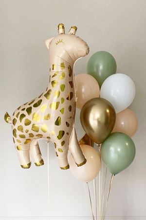 Zürafa Folyo Balonlu Pastel Gold Balon Demeti