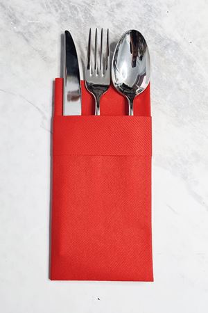 Kumaş Dokulu Cepli Kırmızı Peçete 40x40cm 12li Paket