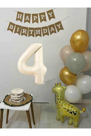 4 Yaş Balon Seti Zürafa Balonlu Happy Birthday Bannerlı Doğum Günü Balon Süsleme Seti