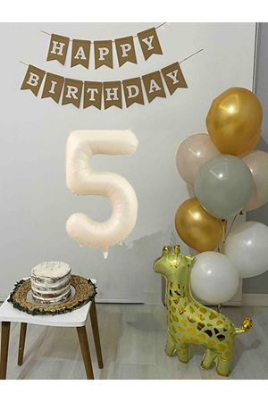 5 Yaş Balon Seti Zürafa Balonlu Happy Birthday Bannerlı Doğum Günü Balon Süsleme Seti