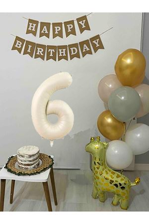 6 Yaş Balon Seti Zürafa Balonlu Happy Birthday Bannerlı Doğum Günü Balon Süsleme Seti