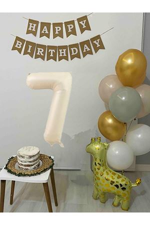 7 Yaş Balon Seti Zürafa Balonlu Happy Birthday Bannerlı Doğum Günü Balon Süsleme Seti