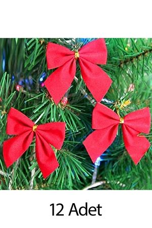 Yılbaşı Ağaç Süsü Kırmızı Fiyonk 12li Paket