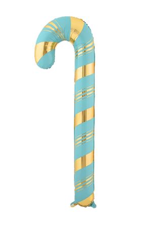 Baston Şeker Folyo Balon Turkuaz Gold Yılbaşı Balonu