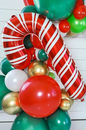 Baston Şeker Folyo Balon Kırmızı Beyaz Yılbaşı Balonu 80cm