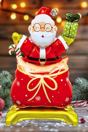 Ayaklı Küçük Hediye Paketinde Noel Baba Balon Yılbaşı Balonu