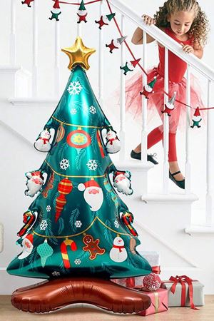 Ayaklı Büyük Yılbaşı Ağacı Şeklinde Balon Çam Ağacı Folyo Balon 150cm