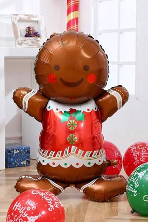 Ayaklı Büyük Kurabiye Adam Balon Yılbaşı Balonu 120cm
