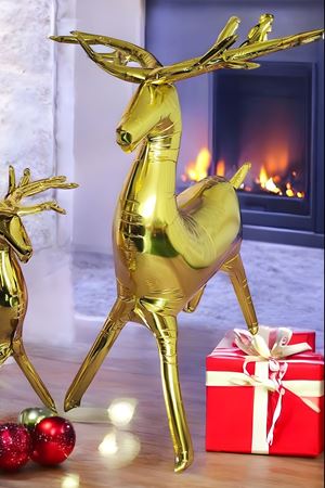 Ayaklı Büyük Gold Geyik Folyo Balon Yılbaşı Balonu