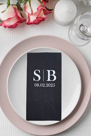 İsme Özel Baskılı Siyah Peçete Söz Nişan Düğün Peçetesi Siyah Üzeri Beyaz İsim ve Tarih Baskılı Peçete 10 Adet