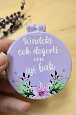 8 Mart Hediyesi Özel Baskılı Plastik Kapaklı Makyaj Aynası Cep Aynası