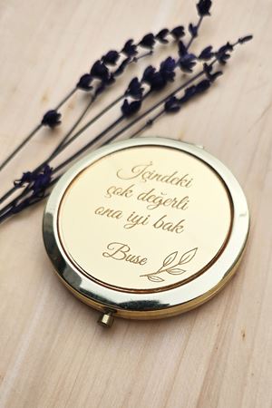 İsme Özel Gold Makyaj Aynası Kapaklı Metal Cep Aynası