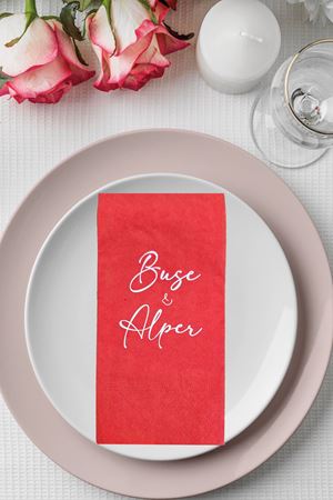 İsim Baskılı Kırmızı Peçete Söz Nişan Düğün Peçetesi