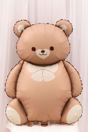 Retro Papyonlu Ayı Folyo Balon Karamel Retro Büyük Ayı Balon 90cm