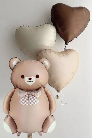 Retro Papyonlu Ayı Karamel ve 3 Adet Retro Kalp Folyo Balon Seti