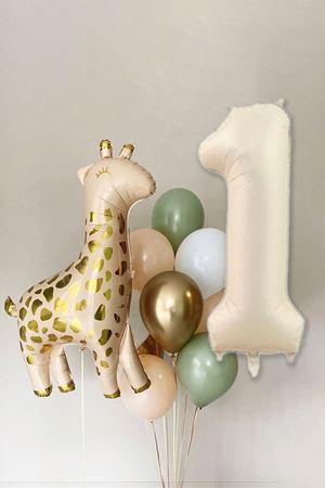 Zürafa Balonlu Krem Yaş Balonlu 15 Parça 1 Yaş Doğum Günü Balon Seti