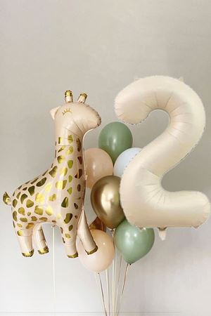 Zürafa Balonlu Krem Yaş Balonlu 15 Parça 2 Yaş Doğum Günü Balon Seti