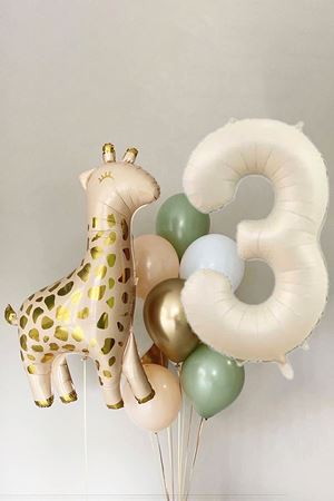 Zürafa Balonlu Krem Yaş Balonlu 15 Parça 3 Yaş Doğum Günü Balon Seti