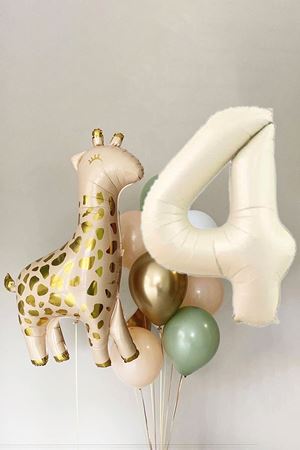 Zürafa Balonlu Krem Yaş Balonlu 15 Parça 4 Yaş Doğum Günü Balon Seti