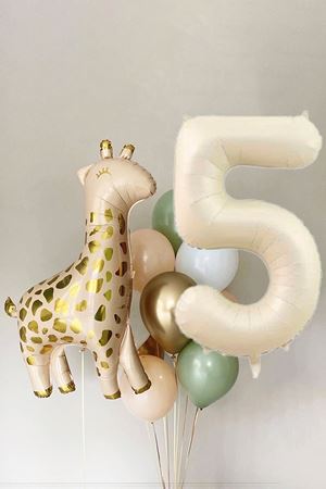 Zürafa Balonlu Krem Yaş Balonlu 15 Parça 5 Yaş Doğum Günü Balon Seti