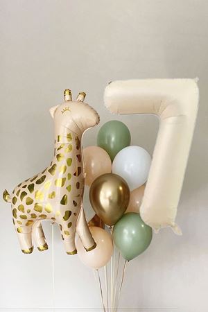 Zürafa Balonlu Krem Yaş Balonlu 15 Parça 7 Yaş Doğum Günü Balon Seti