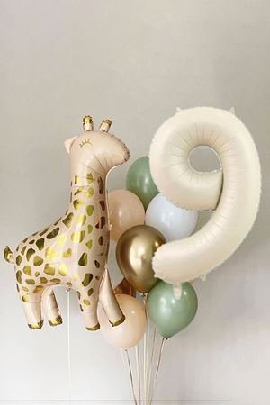 Zürafa Balonlu Krem Yaş Balonlu 15 Parça 9 Yaş Doğum Günü Balon Seti