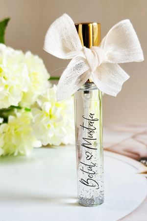 Uzun Şişe Simli Kolonya Hediyelik 10ml Gold Kapaklı Sprey Kolonya Nikah Şekeri