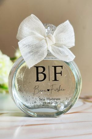 Yuvarlak Şişe İncili Simli Kolonya Şişesi Hediyelik Kurdele Süslemeli Nikah Şekeri