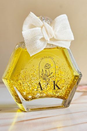 Gold Simli İncili Altıgen Kolonya Şişesi Hediyelik