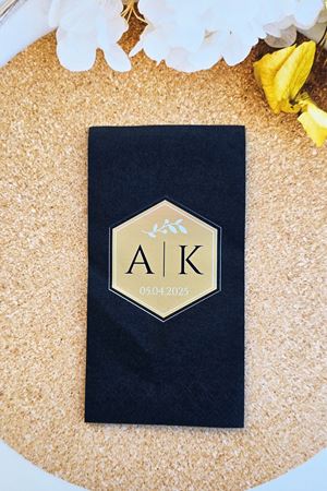İsme Özel Baskılı Siyah Peçete Baş Harfli Düğün Nişan Peçetesi