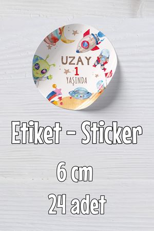 Uzay Konsept İsme Özel Etiket 6 cm 24 ad